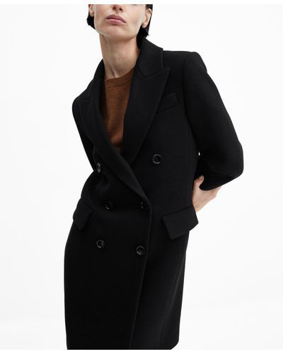 Mango Wool Double-breasted Coat - Black