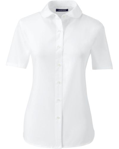 Lands' End School Uniform Short Sleeve Peter Pan Collar Broadcloth Shirt - White