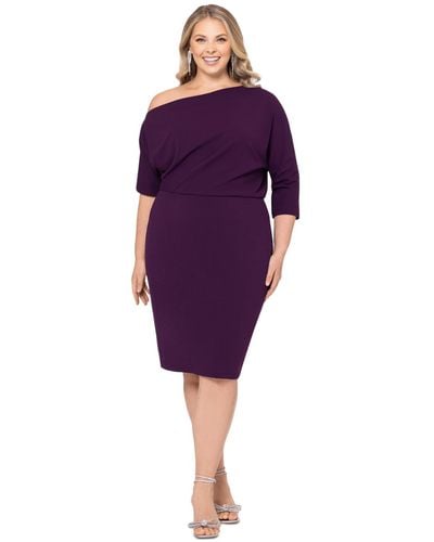 Betsy & Adam Plus Size Off-shoulder 3/4-sleeve Sheath Dress - Purple