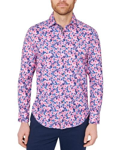 Society of Threads Slim Fit Non-iron Floral Print Performance Stretch Button-down Shirt - Pink