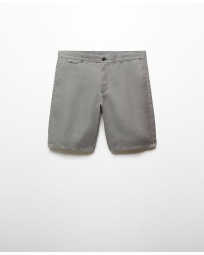 Mango Slim Fit 100% Linen Bermuda Shorts - Gray