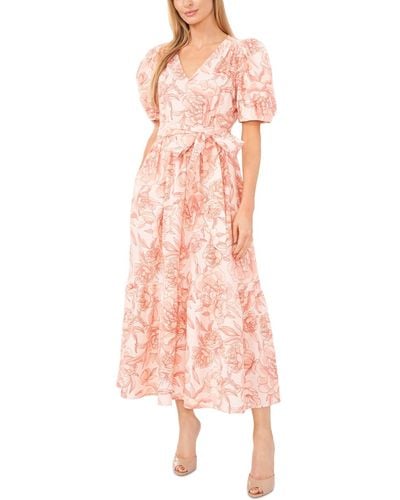 Cece Floral Puff-sleeve Tie-front Maxi Dress - Pink
