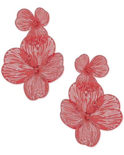 Lonna & Lilly Gold-tone Openwork Flower Double Drop Earrings - Red