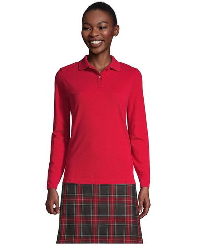 Lands' End School Uniform Long Sleeve Feminine Fit Mesh Polo Shirt - Red