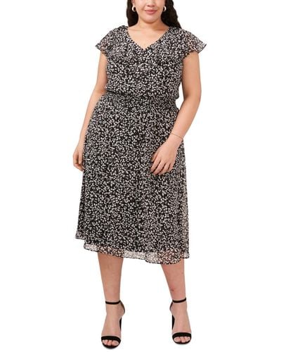 Msk Plus Size Ruffled Printed Smocked-waist Midi Dress - Multicolor