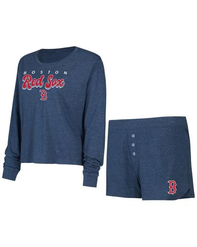 Concepts Sport Boston Red Sox Meter Knit Long Sleeve T-shirt And Shorts Set - Blue