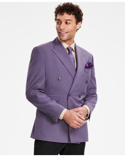 Tayion Collection Classic-fit Solid Double-breasted Suit Jacket - Purple