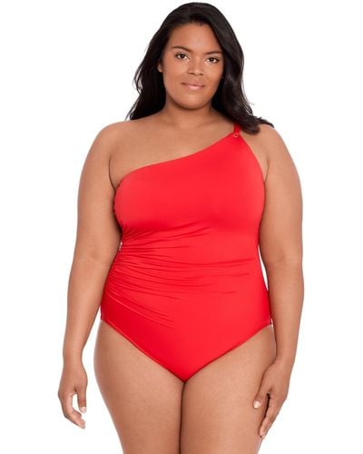 Lauren by Ralph Lauren Plus Size Asymmetric One-piece Swimsuit - Red
