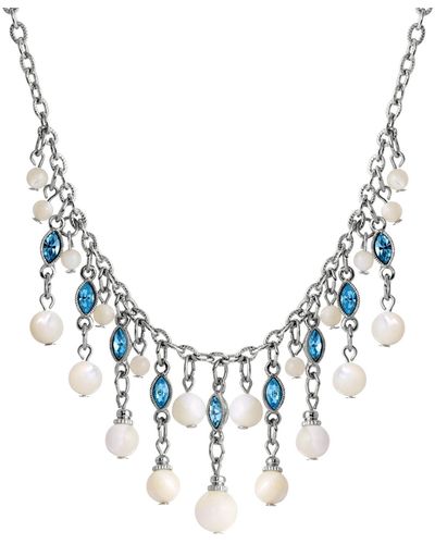 2028 Silver-tone Aqua And Mother Of Pearl Necklace - Blue
