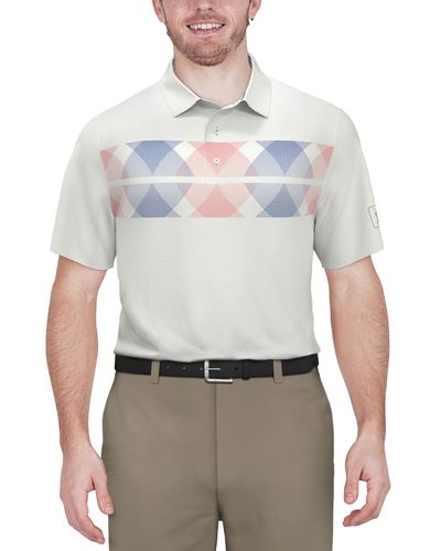 PGA TOUR Argyle Print Short Sleeve Golf Polo Shirt - White