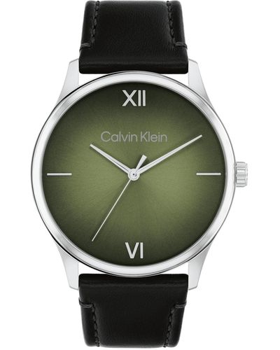Calvin Klein Ascend Leather Strap Watch 43mm - Green