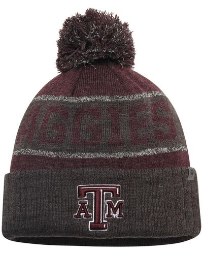 Top Of The World Maroon And Heather Charcoal Texas A&m aggies Below Zero Cuffed Pom Knit Hat - Brown