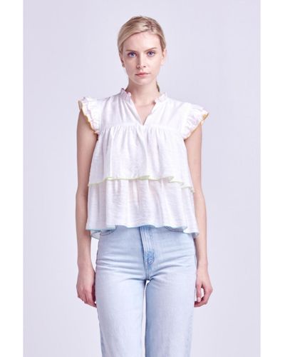 English Factory Colorblock Edge Tiered Top - White