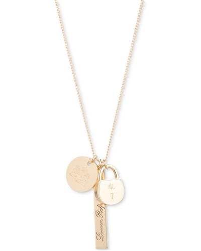 Lauren by Ralph Lauren Gold-tone Script Charm Pendant Necklace - White