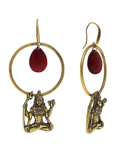 1928 T.r.u. By Goddess "shiva" 14 K Gold Dipped Hoop Earring - Red