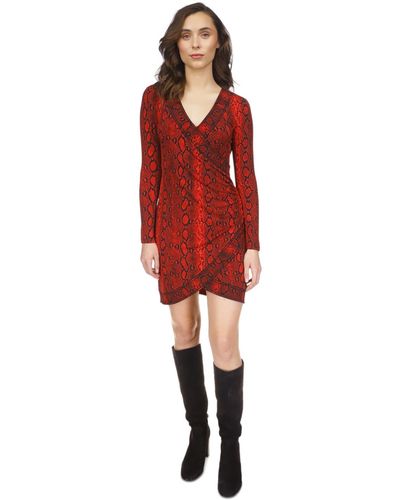 Michael Kors Michael Petite Crossover Border Snakeskin-print Mini Dress - Red