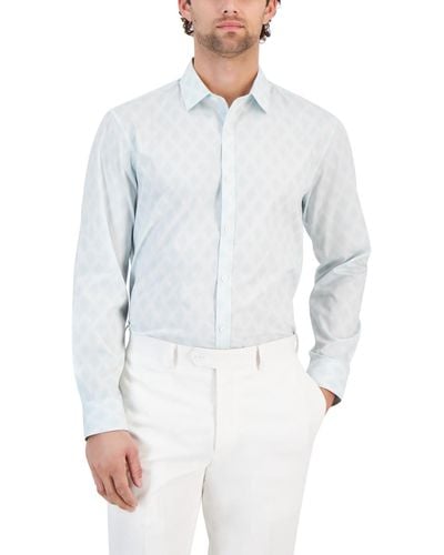 Alfani Regular-fit Diamond-print Shirt - White