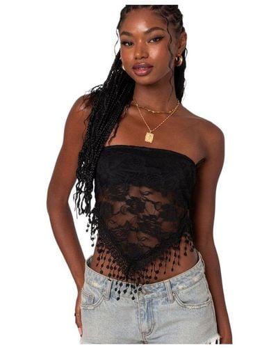 Edikted India Sheer Lace Strapless Top - Black
