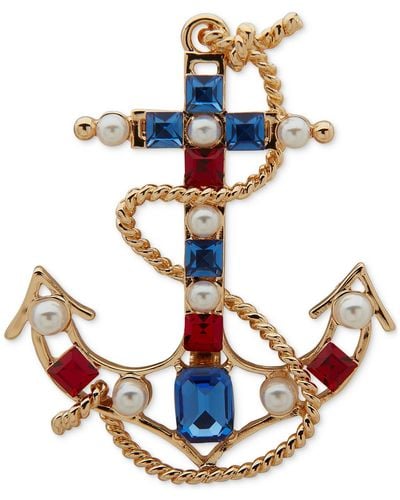 Anne Klein Gold-tone Red White Blue Imitation Pearl Anchor Pin