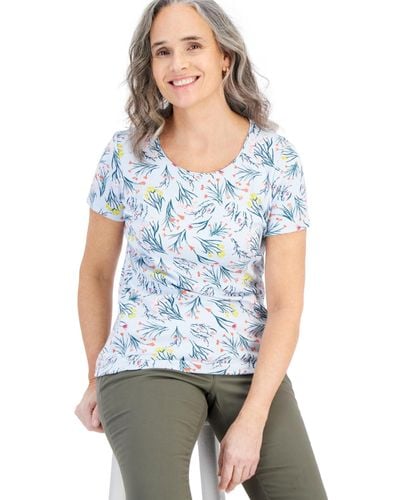 Style & Co. Short-sleeve Printed Scoop-neck Top - Blue