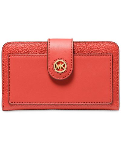 Michael Kors Michael Charm Medium Tab Pocket Leather Bifold Wallet - Red