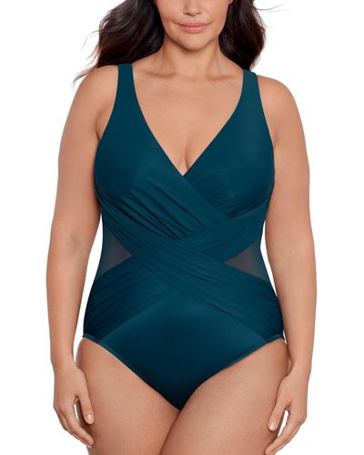 Miraclesuit Plus Size Allover-slimming Crossover One-piece Swimsuit - Blue