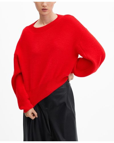 Mango Puff-sleeve Knitted Sweater - Red