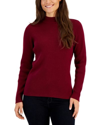Karen Scott Mock-neck Sweater - Red