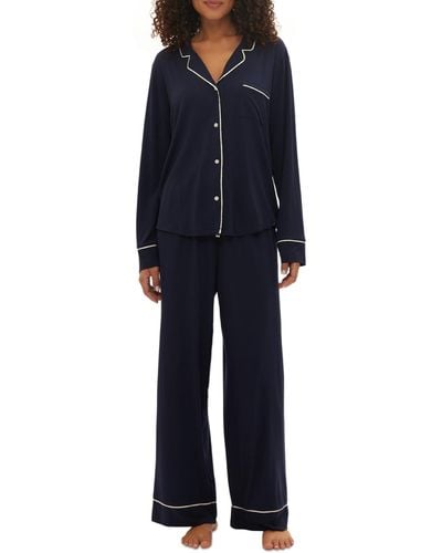 Gap Body 2-pc. Notched-collar Long-sleeve Pajamas Set - Blue