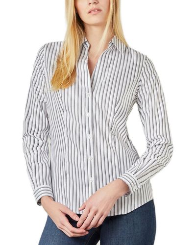 Jones New York Cotton Stand-collar Striped Top - White