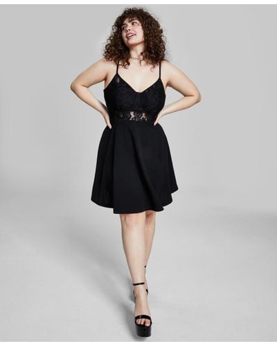 City Studios Trendy Plus Size Lace-corset Scuba Dress - Black