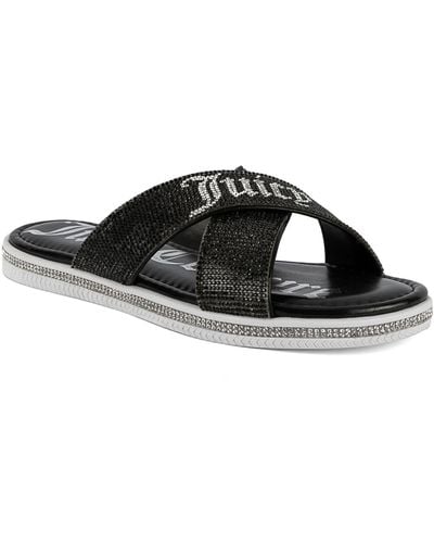 Juicy Couture Yorri Slip On Sparkly Cross-band Flat Sandals - Black