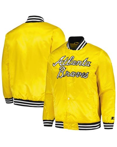Starter Atlanta Braves Cross Bronx Fashion Satin Full-snap Varsity Jacket - Yellow