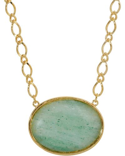 2028 Gold-tone Aventurine Semi Precious Oval Stone Necklace - Green