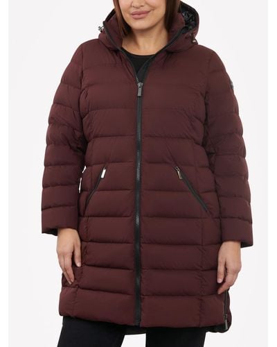 Michael Kors Plus Size Hooded Faux-leather-trim Puffer Coat, Created For Macy's - Red