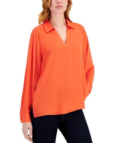 T-Tahari Split Neck Long Sleeve Shirt