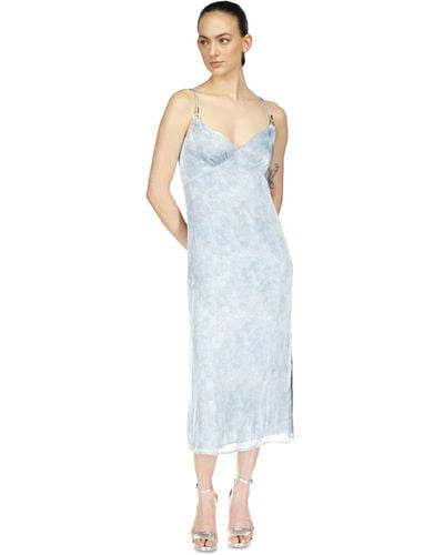 Michael Kors Michael Tonal-print Slit Slip Dress - Blue