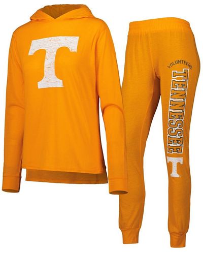 Concepts Sport Distressed Tennessee Volunteers Long Sleeve Hoodie T-shirt And Pants Sleep Set - Orange