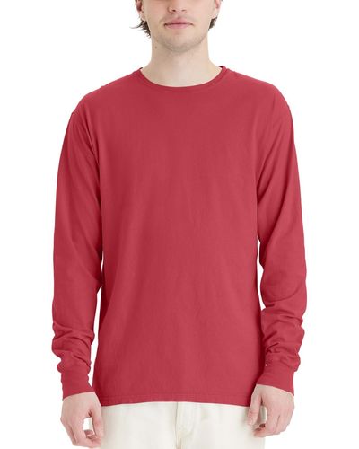 Hanes Garment Dyed Long Sleeve Cotton T-shirt - Red