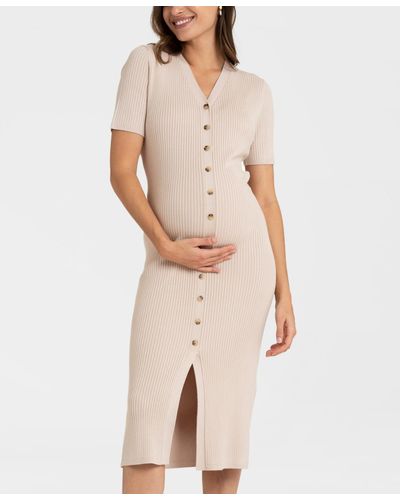 Seraphine Maternity Rib Knit Maternity And Nursing Dress - Natural