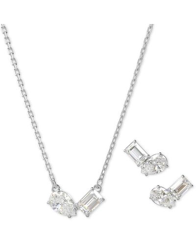 Swarovski Rhodium-plated Mixed Crystal Pendant Necklace & Stud Earrings Set - Metallic