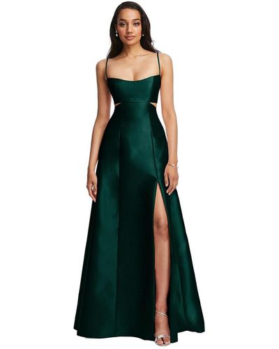 Alfred Sung Open Neckline Cutout Satin Twill A-line Gown - Green