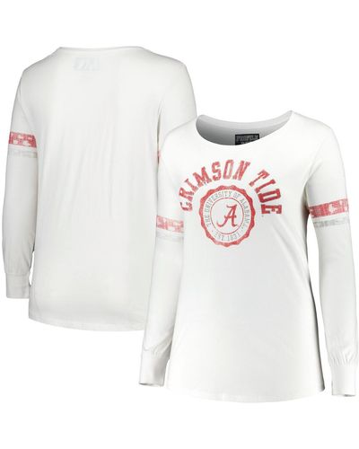 Profile Alabama Crimson Tide Contrast Stripe Plus Size Scoop Neck Long Sleeve T-shirt - White