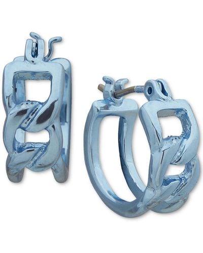 Karl Lagerfeld Tone Chain Link Hoop Earrings - Blue