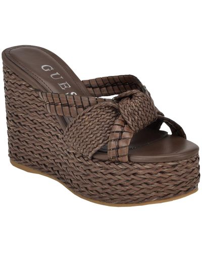 Guess Eveh Knotted Jute Wrapped Platform Wedge Sandals - Brown