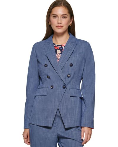 DKNY Petite Double-breasted Blazer - Blue