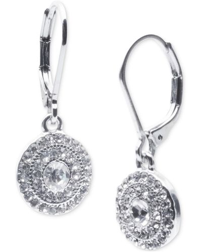 Lauren by Ralph Lauren Silver-tone Crystal Pave Disc Leverback Drop Earrings - Metallic