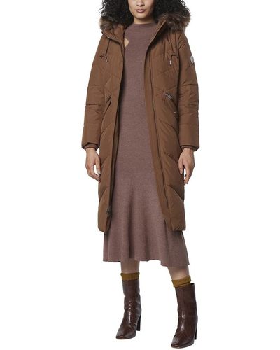 Andrew Marc Phoebe Zip Front Long Down With Faux Fur Trimmed Coats - Brown