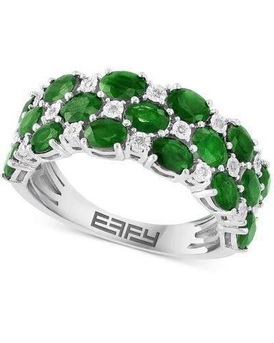 Effy Effy® Emerald (1-7/8 Ct. T.w.) & Diamond (1/20 Ct. T.w.) Cluster Ring In Sterling Silver - Green