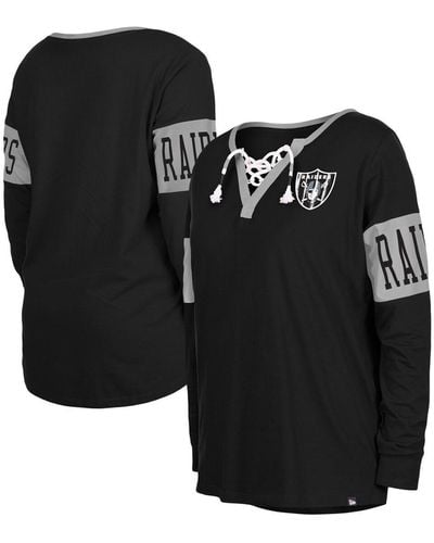 KTZ Las Vegas Raiders Lace-up Notch Neck Long Sleeve T-shirt - Black